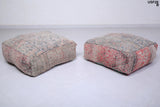 Two moroccan old azilal handmade rug poufs