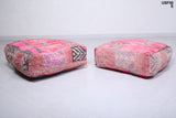 Two moroccan berber hamdmade red rug poufs
