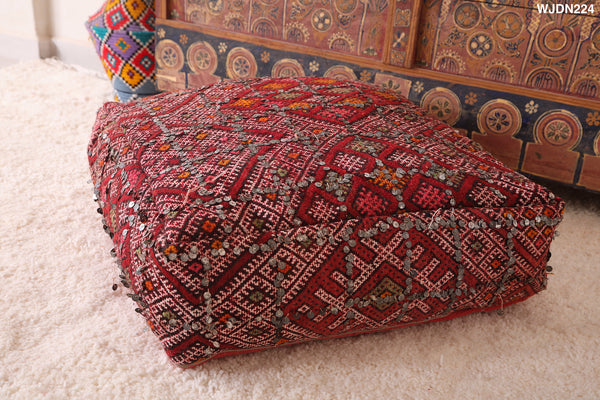 Handmade berber vintage old rug pouf – Unique Moroccan pouf for home decor