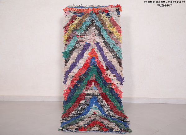 Boucherouite handmaed berber Moroccan rug - 2.3 FT X 6 FT