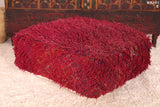 Red handmade moroccan azilal rug pouf