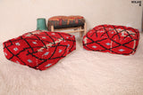 Two Red moroccan handmade berber Kilim Poufs