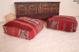 Two moroccan flatwoven rug Kilim old Poufs