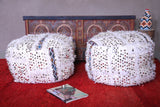 Two Moroccan round berber handmade kilim rug poufs