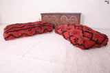Two berber handmade moroccan red rug long poufs